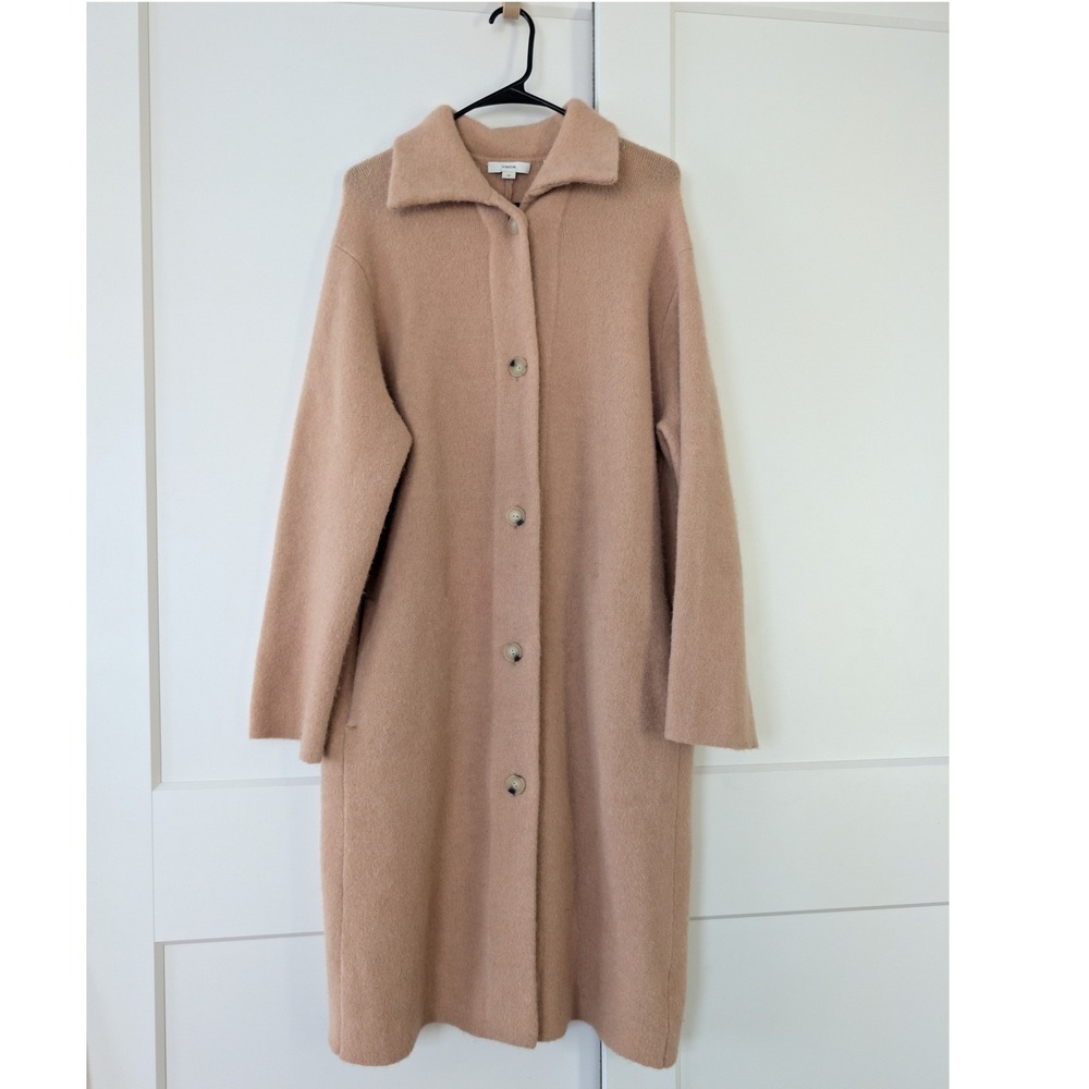 $545 Vince Wool Alpaca Blend Cardigan Coat Button Front Tan Beige Tan Large - Picture 3 of 6